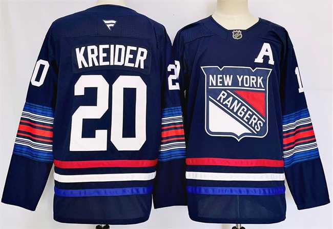 Mens New York Rangers #20 Chris Kreider Navy 2024-25 Stitched Jersey->new york rangers->NHL Jersey